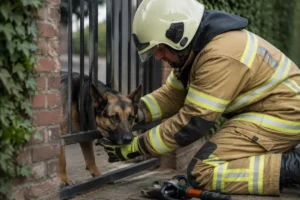 Brandweer redt herdershond uit klem in poort