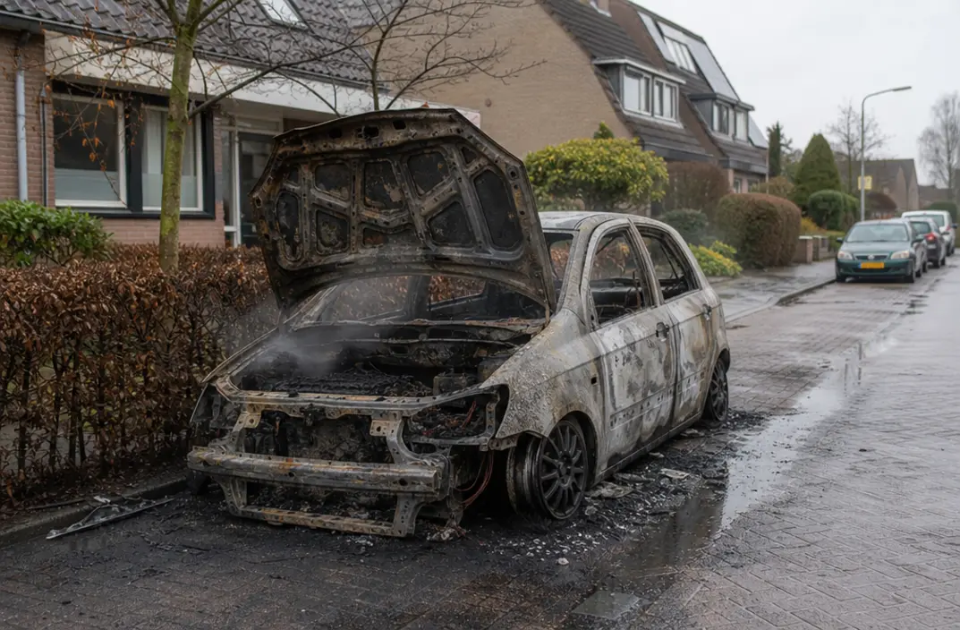 Geparkeerde auto verwoest door brand in Elst