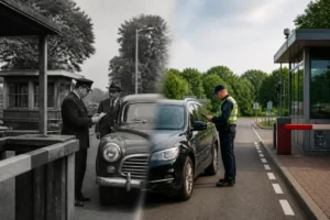 Grenscontroles vroeger en nu bij de grensovergang Bergh