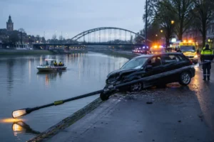 Persoon te water na botsing met lantaarnpaal in Arnhem